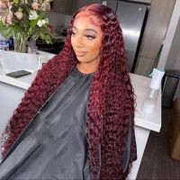 【LZ】☼  AIMEYA 99J Burgundy Lace Front Wigs Human Hair Pre Plucked Curly HD Lace Front Wigs Glueless 150  Density Brazilian Hair Wig