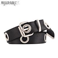 ▧ Best YBT Women Canvas Belt Iron Pin Buckle Belt Blow Hole Elongation Of Hollow Air Hole Casual Polychromatic Women Belt