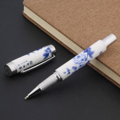 High quality Blue White Porcelain flowers Painting Trim Rollerball Pen elegante signature calligraphy ink pens  Office Supplies Pens