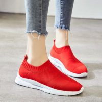 ☊ xing lu nan Black Casual WomenS Shoes Flying Woven Breathable White Shoes One-Step Sneakers