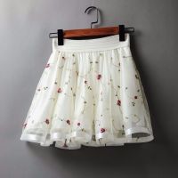 hot【DT】◎  Korean Womens Waist Elastic Embroidered Mesh Skirt Ladies Fluffy Gauze A-line Umbrella Short