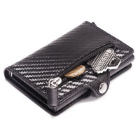 Carbon Fiber Men Credit Card Holder Double Wallet Anti Rfid Security Metal Leather Cardholder Pocket Business Bank Creditcard