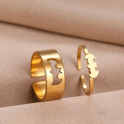 Stainless Steel Rings Gothic Hip Hop Punk Bat Fashion Adjustable Couple Ring For Women Jewelry Wedding Engagement Gift 2Pcs/set