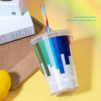 (ใหม่) 380Ml Rainbow Straw ถ้วยน้ำแก้วพลาสติกของขวัญสร้างสรรค์ถ้วยคู่