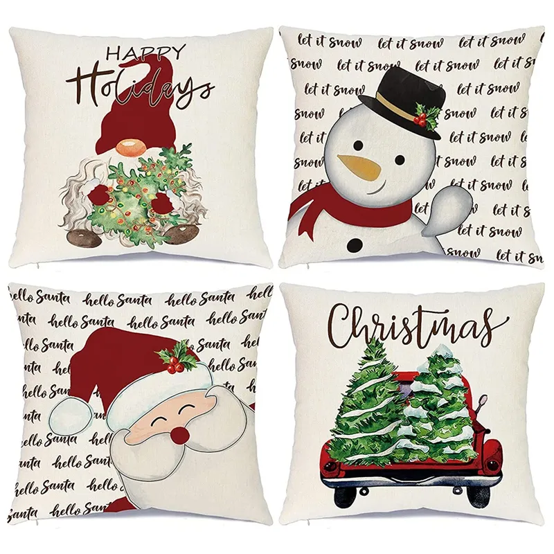Christmas Decorations Pillow Covers 18 x 18 Set of 4 Farmhouse ...