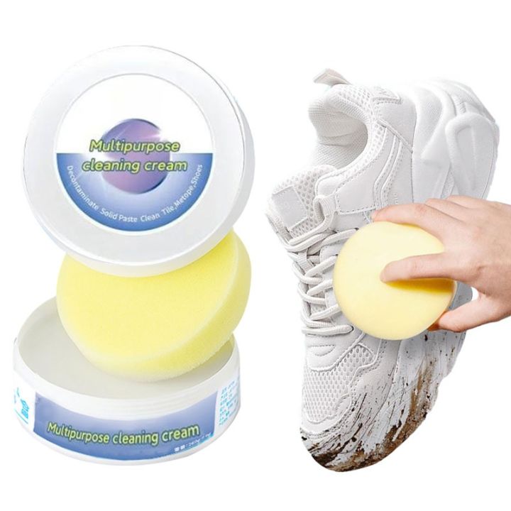 White Shoe Cleaning Cream, 260g White Shoes Cleaning Whitening Cleaner Cream Shoe Brush with Wipe Sponge, Shoes Multifunctional Cleaning Cream, Shoe