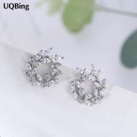 [MM75] Drop Shipping แฟชั่น925แสตมป์รอบ CZ Zircon Rhinestone Stud ต่างหูเครื่องประดับ Pendientes Silver Color Jewelry