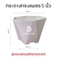 กระถางต้นไม้สีทรงเพชร 5 นิ้ว (หกเหลี่ยม) สีขาว - สีดำ | 5 inch diamond-shaped plant pot (hexagon) white - black