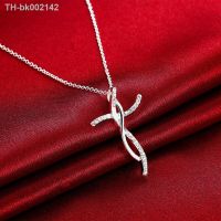 ☽ 925 sterling Silver Creative cross crystal Pendant Necklace For Women fashion party wedding accessories Jewelry Christmas gifts