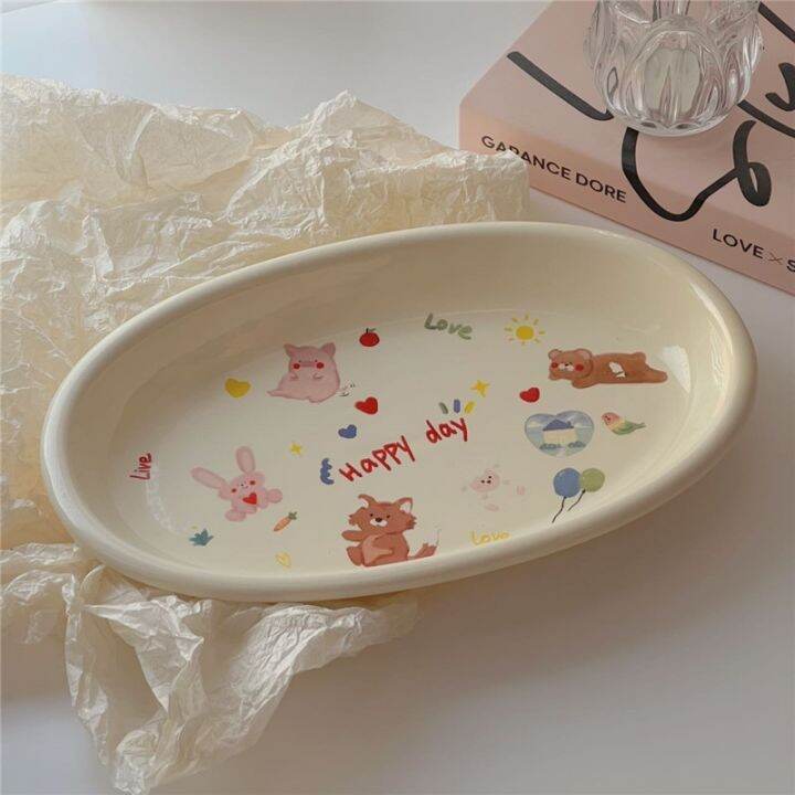 korean-ins-style-cute-cream-bunny-ceramic-bowl-home-tableware-dessert-plate-breakfast-bowl-mug-set