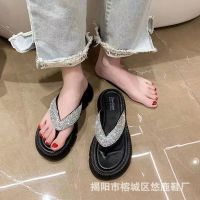 COD new rhinestone thick bottom Flip-flops for female summer fashion wear fairy style high rise sponge bottom lazy beach sandals