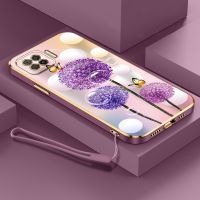 YBDเคสโทรศัพท์สำหรับOPPO A73 2020 F17 A93 2020 Reno 4F Reno 4 Lite F17 Proดอกแดนดิไลอันดอกไม้และรูปแบบผีเสื้อขอบสี่เหลี่ยมกรณีประณีตปลอกอ่อนพร้อมเชือกเส้นเล็ก