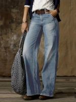 xiaopo Solid Loose Fit Straight Jeans, Non-Stretch Slash Pockets Baggy Denim Pants, Womens Denim Jeans &amp; Clothing