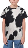 Modern Cowhide Faux Cow Print Black T- Shirt Short Novelty for Boys and Girl