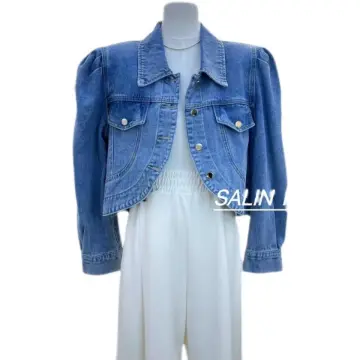 Unique Bargains Women's Puff Sleeve Lightweight Cropped Washed Jean Denim  Jacket - Walmart.com