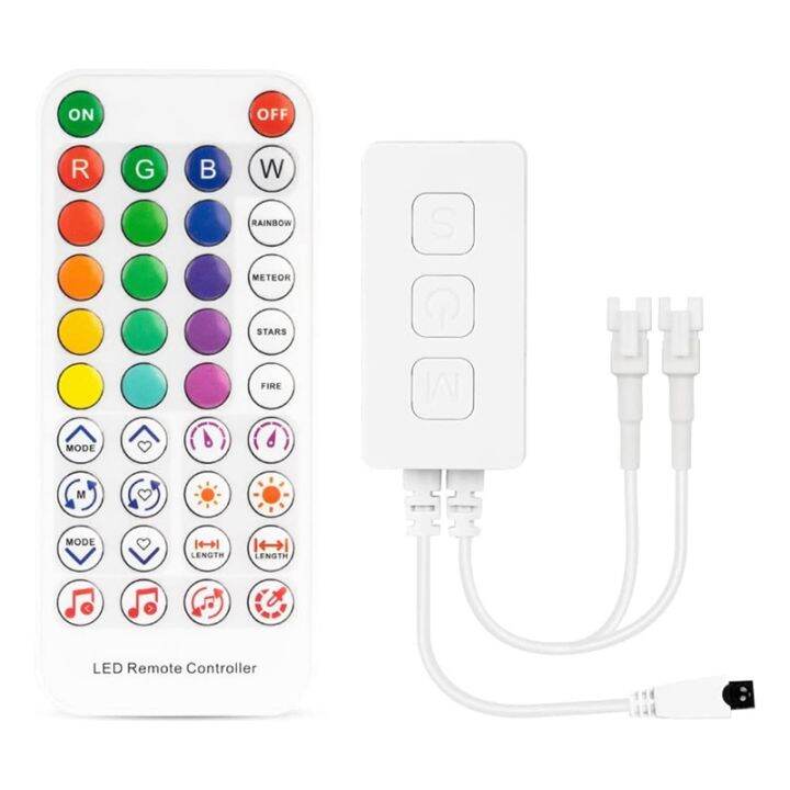 sp611e-ws2812b-ws2811-bluetooth-music-led-strip-controller-ir38-keys-remote-app-for-addressable-led-lighting-dc5v-24v