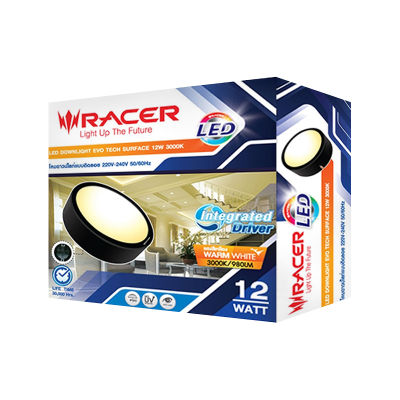 โคมดาวน์ไลท์ติดลอยหน้ากลม 6 นิ้ว LED 12 วัตต์ Warm White RACER รุ่น EVO TECH 12W/27(BK) สีดำ [ส่งเร็วส่งไว มีเก็บเงินปลายทาง]