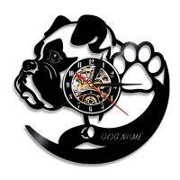 2021Custom Dog Name Pug House Animal Art Pet Puppy Vinyl Record Wall Clock Kids Room Decor Doggie Vintage Wall Hanging Watch Gift