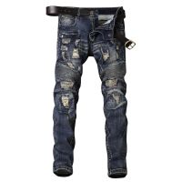 Skinny Jeans Men Denim Locomotive Jean Homme Ripped Spijkerbroeken Heren Biker Stretch Pants Slim Fit MenS Trousers Fashion