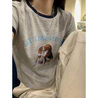 ❣∈ 51493 Cute Dog Print Short-Sleeved T-Shirt Womens Top