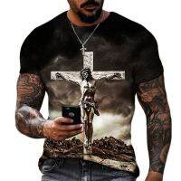 แฟชั่นฤดูร้อนใหม่เสื้อยืดผู้ชาย God ศาสนาพระเยซูคริสต์ Cross 3D Hip Hop แขนสั้น Street O-Neck ขนาดใหญ่ Vintage T เสื้อ