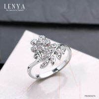 Lenya Jewelry  แหวน คิวบิกเซอร์โคเนีย (Cubic Zirconia) ตัวเรือนเงินแท้ 925 ชุบทองคำขาว ดีไซน์กลีบดอกไม้ เพิ่มความโดดเด่นให้พลอย