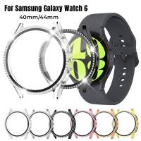 เคสกระจก + เพชรสำหรับ Samsung Galaxy Watch 6 40มม. 44มม. อุปกรณ์เสริมกันชนกากเพชร PC + เคสป้องกันหน้าจอ Galaxy Watch 6