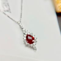 Ruby Diamond Pendan จี้สร้อยคอเพชรทับทิม ทับทิมแท้ทรงลูกแพร์ สีแดงสวยมาก ประดับด้วยเพชรแท้ (ราคาไม่รวมค่าสร้อย)