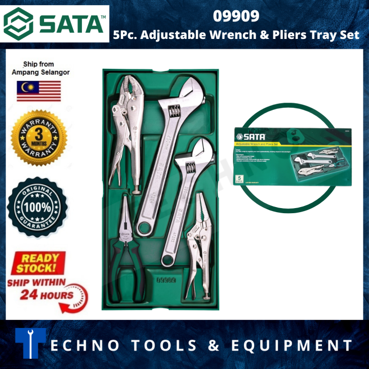 SATA 09909 5Pc. Adjustable Wrench & Pliers Tray Set Lazada