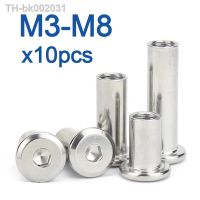 ☃✷☼ 10pcs/lot M3 M4 M5 M6 M8 Stainless Steel Flat Hex Hexagon Socket Head Furniture Rivet Connector Insert Joint Sleeve Cap Nut