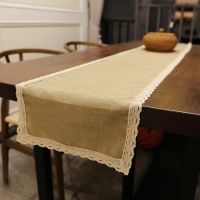 【cw】 30x250CM Table Runner Burlap Lace Jute TV Cabinet Table Runners Rustic Hessian Imitation Linen Wedding Party Home Decoration !