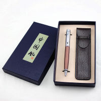 High Quality Luxury Wood Ballpoint Pen Business Gifts Ball Pen Writing Office School Supplies Stationery Leather pencil bag