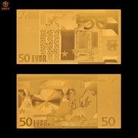 Euro Gold Banknote Colored 50 Euro Gold Plated Euro Bills Paper Money Plated 24k Gold Value Collection