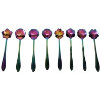 8 Flower Spoon Set, 410 Stainless Steel Reusable Tea Spoon, Stirring Spoon, Coffee Spoon Tea Tableware (Length: 4.9 Inch, Rainbow)