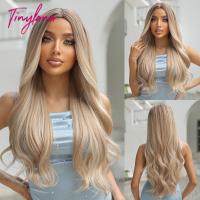 【jw】☃ Wavy Gray Blonde Synthetic Wigs Ombre Ash Middle Part Wig for Reisitant Hair