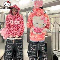 HOT★Sanrio Hello Kitty กระเป๋าผ้ากำมะหยี่สีชมพูสำหรับผู้หญิง, กระเป๋าใส่เครื่องเทศแนวสตรีทฮิปฮอปกระเป๋านักเรียน Y2k กระเป๋าเป้เด็กผู้หญิงใส่ของได้เยอะ MODE Korea