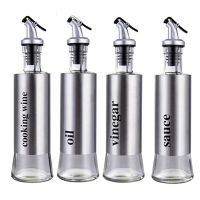 4PCS Glass Stainless Steel Leakproof Seasoning Bottle Household Oil Dispenser Soy Sauce Bottle Vinegar Pot Kitchen Tools