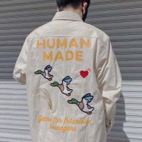 [High Quality] Japan HUmanMA back three embroidered cotton long-sleeved shirt retro shirt men and women