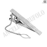 ANGELINO RUFOLO Tie Clip ดีไซน์ Silver Bark เข็มหนีบเนคไทโรเดียมคุณภาพเยี่ยม ตัวเรือนสีเงิน