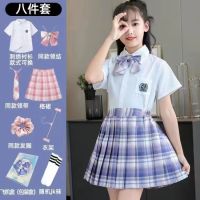 【Ready】? jk uniform skirt plaid skirt childrens suit full set of short-sleeved summer new primary school uniform Japanese pleated skirt