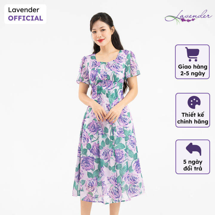 Đầm thiết kế công sở LAVENDER dáng xòe hoa tím xanh xẻ trước D2803 ...