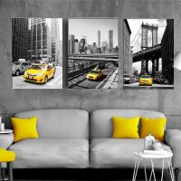 New York City Yellow Taxi Scene Canvas Painting Wall Art Pictures Poster and Prints for Living Room Interior Home Decor