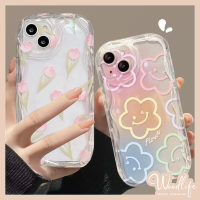 เคสทิวลิปสำหรับ Redmi 9 10 9C 9T 10C 9A 10A A1 A2 Note 11 Note 9 8 Note 10 Pro Max Note 10S 11S Note 12 POCO 3D M3ขอบโค้งมนเป็นลอนดอกไม้หวานรอยยิ้มกันกระแทกเคสแบบนิ่ม