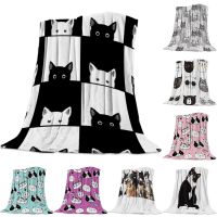 Geometic Black White Cat Blanket Unisex Children Bedchamber Couch Bedspread Throws Cover Durable Warm Cozy Coverlet Blankets