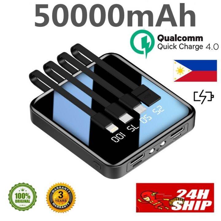 100 Original 50000mAh PowerBank Built-in 4 Cable 2.1A Fast Charging ...