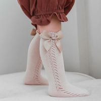 ♂♣ Cute Girls Knee High Socks Bow Cotton Breathable Soft Children Socks Hollow Out Non-slip Newborn Infant Long Socks Spanish Style