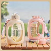 YINSH พลาสติกทำจากพลาสติก ขวดน้ำกีฬา พร้อมหลอดดูด 1.5L ถ้วย Sippy แบบพกพาได้ จุได้มาก ถ้วยออกกำลังกายฟิตเนส กิจกรรมกลางแจ้งกลางแจ้ง