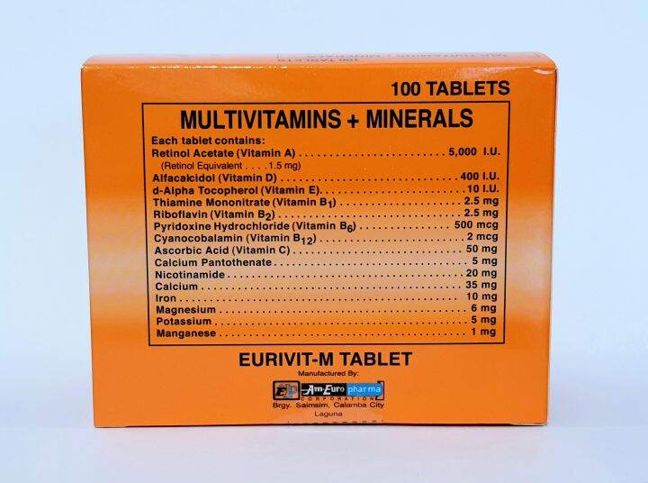 Eurivit Multivitamins Plus Minerals Sugar Coated Tablet Box of 100's