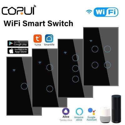 CORUI Tuya WiFi US EU Smart Touch Switch 1234 Gang Wall Button Works With Smart Life Alexa Home Alice