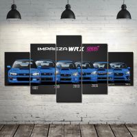 5แผงสีฟ้า WRX STI รถผนังโปสเตอร์ศิลปะผ้าใบ HD พิมพ์รูปภาพสำหรับห้องนั่งเล่นตกแต่งบ้าน,เพิ่มสัมผัสที่ทันสมัย